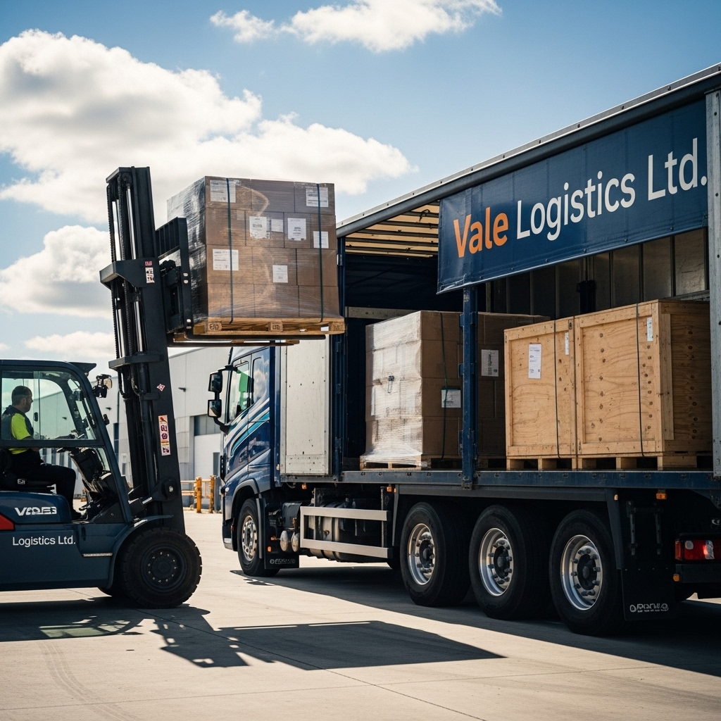 truck being loaded with a fork truck of large items or pallets.2x